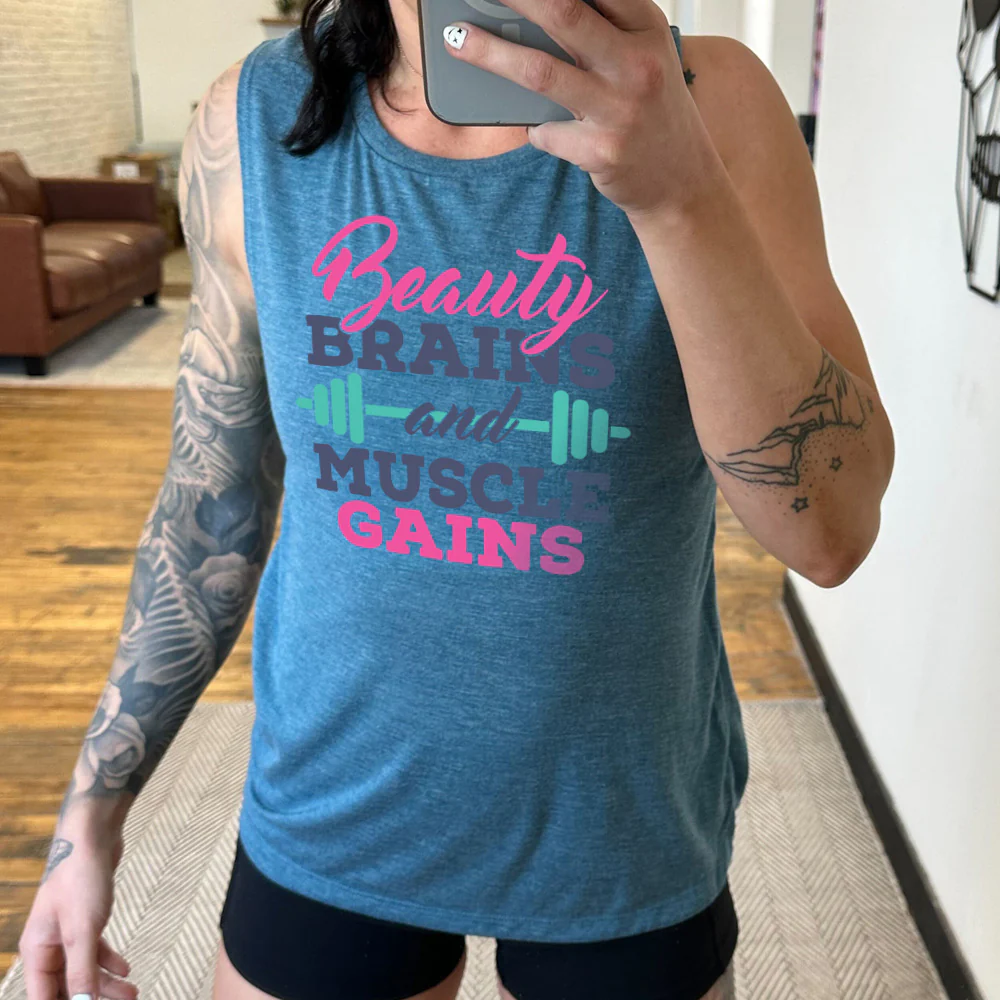 Beauty Brains & Muscle Gains Muscle Tank - Image 2