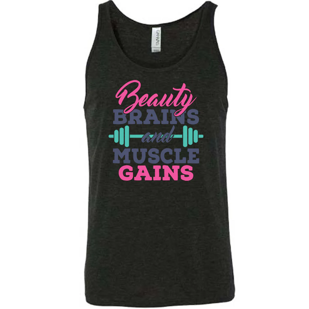 Beauty Brains & Muscle Gains Shirt Unisex - Image 2