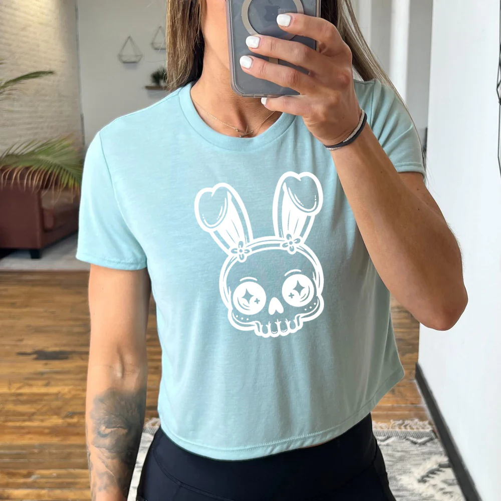 Cute Bunny Skull Cropped Tee - Image 3