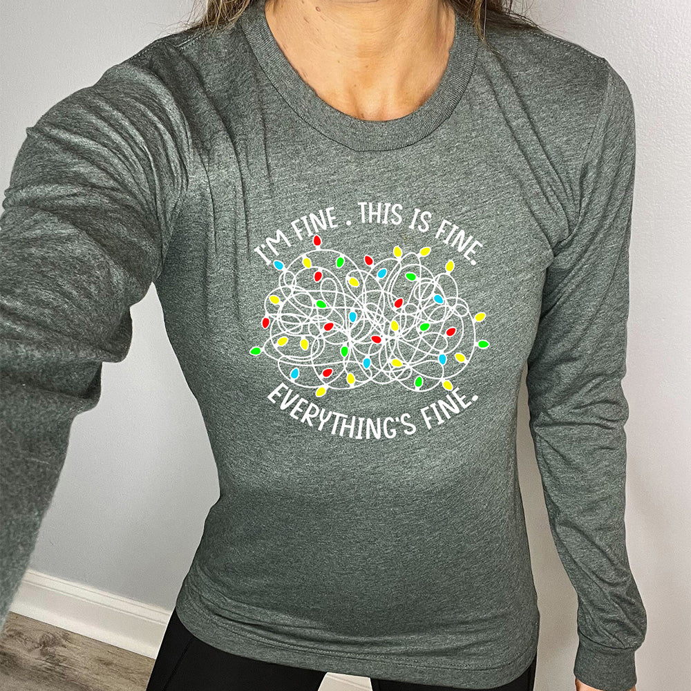 Long Sleeve Tee | I'm Fine. This Is Fine. Everything's Fine. Christmas Lights - Image 4