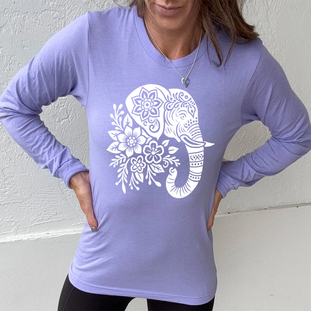 Long Sleeve Tee | Patterned Floral Elephant - Image 10